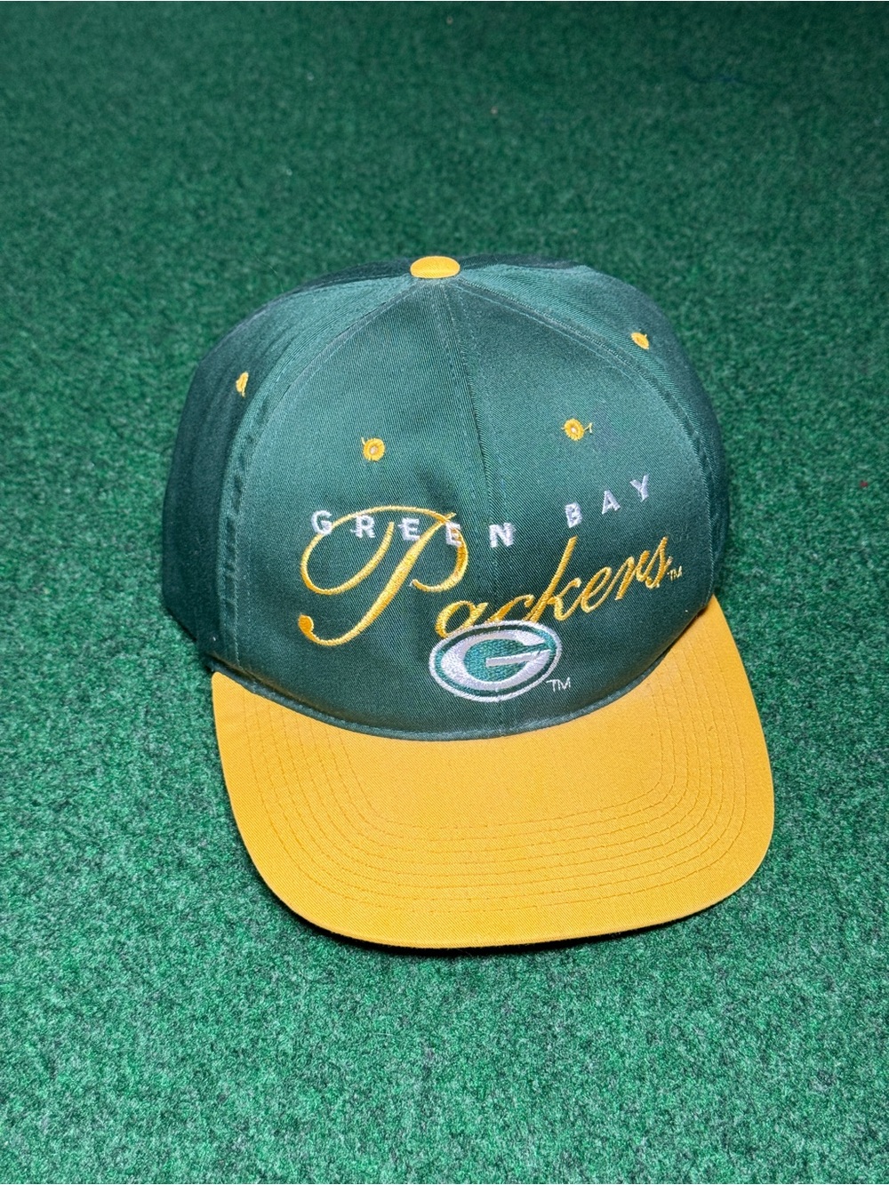 Green Bay Packers Vintage Script Hat 90s Sports Specialties Snapback NFL Cap